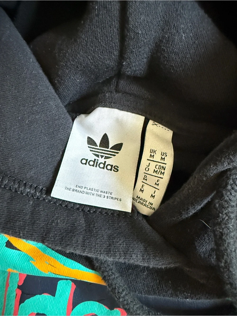 Adidas Black Tri Linear Hoodie Yellow Teal Red Logo Blocks